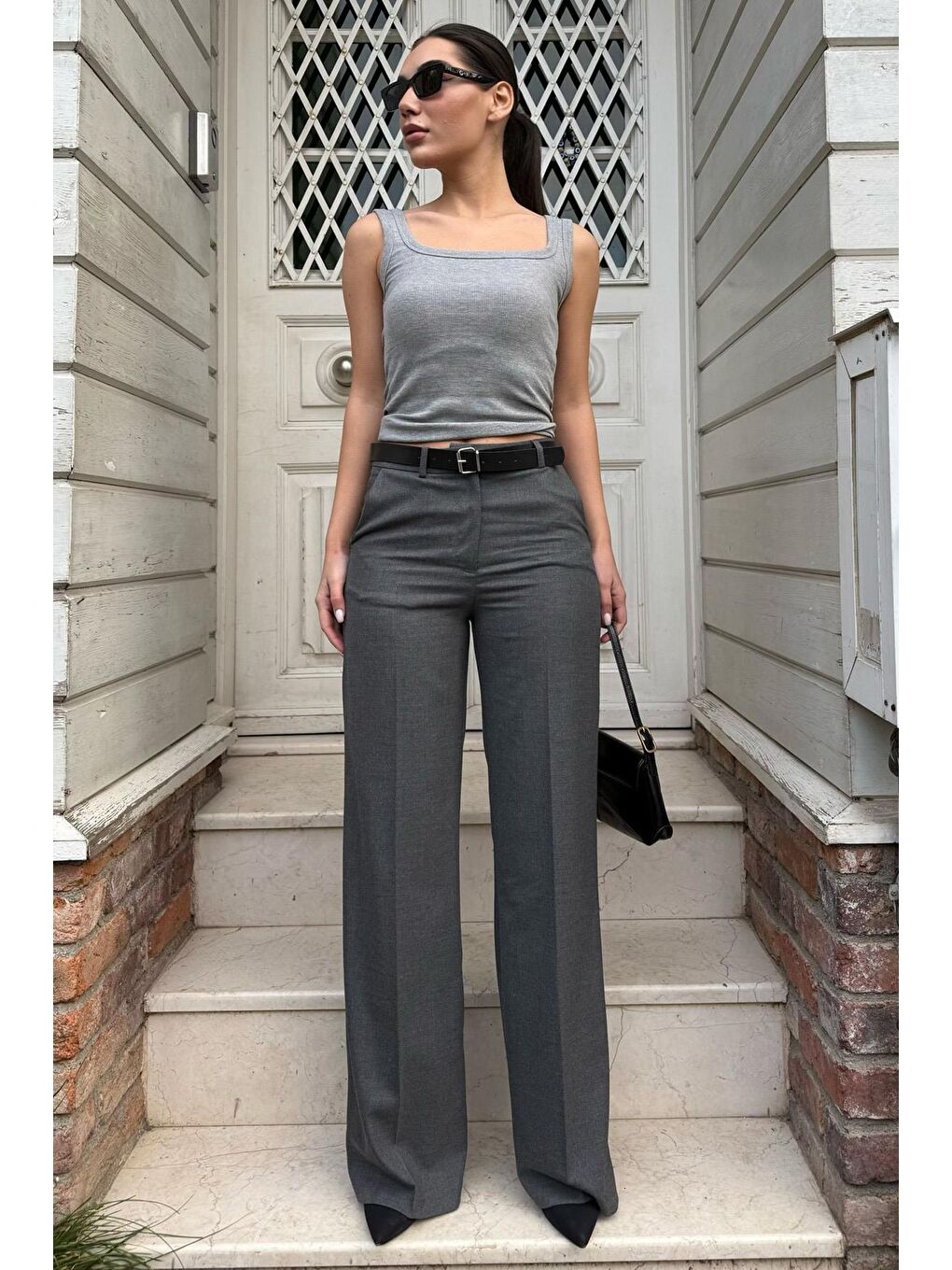 Antrasit Yüksek Bel Kumaş Pantolon Mg2285
