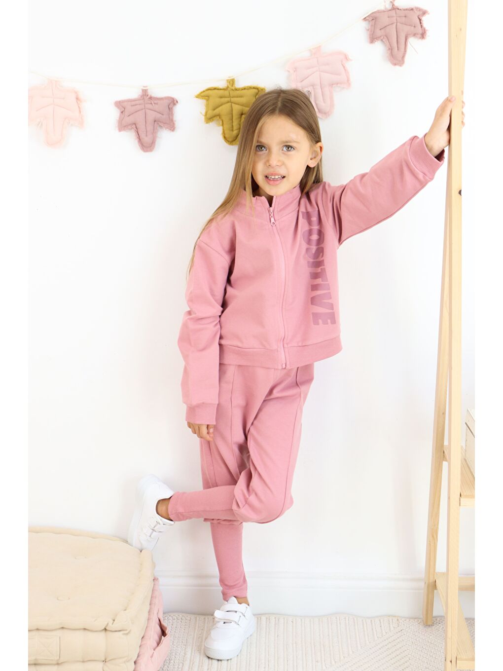 Harika KIDS Pembe Kız Çocuk Paça Ribana Model Fermuarlı Eşofman Takımı - 6