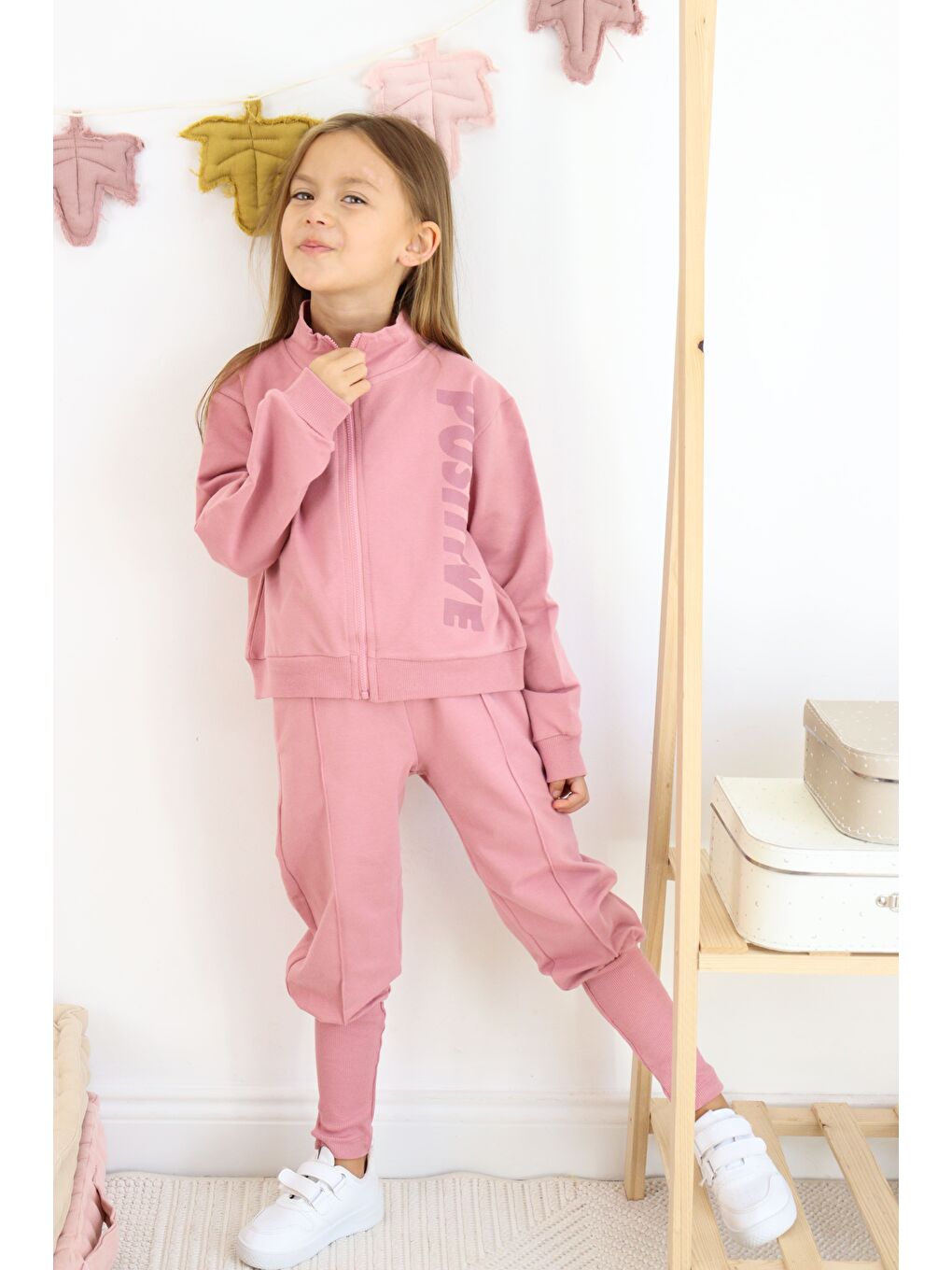 Harika KIDS Pembe Kız Çocuk Paça Ribana Model Fermuarlı Eşofman Takımı - 7