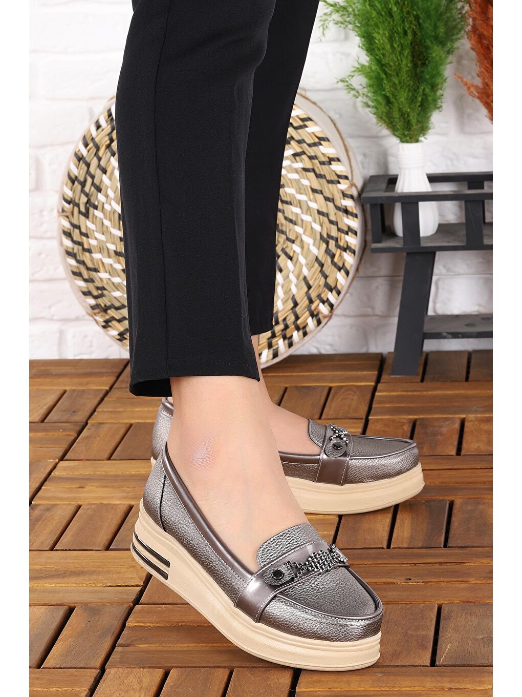 Bej Yüksek Taban Günlük Kadın Babet Ayakkabı Cns 3101