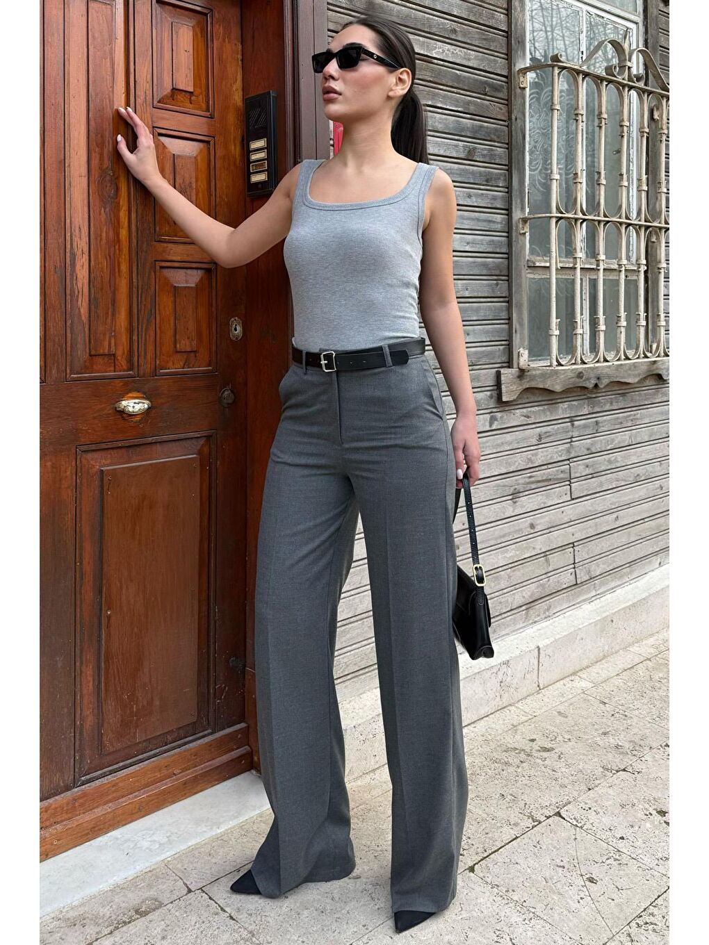 Antrasit Yüksek Bel Kumaş Pantolon Mg2285-1