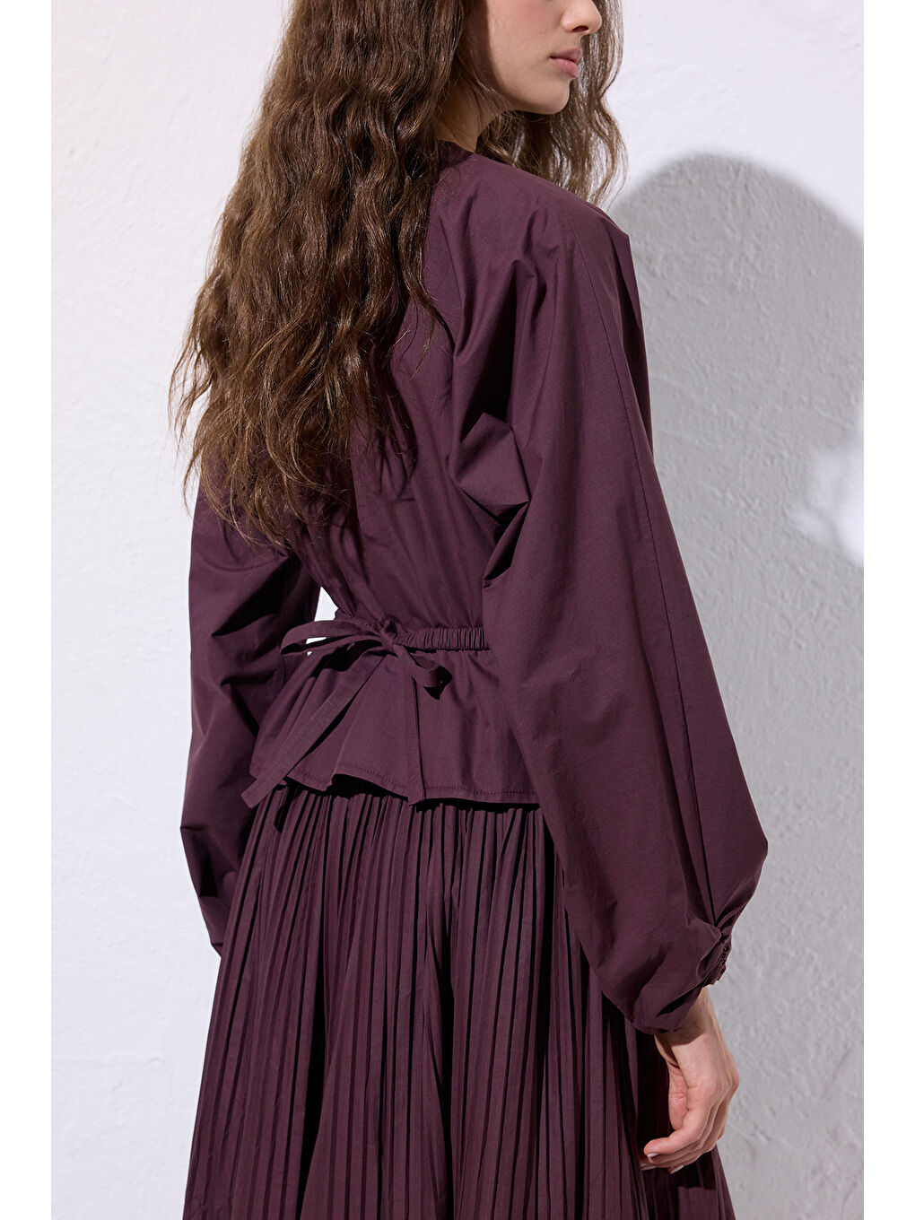 Bağlama Detaylı Kısa Bluz Mürdüm-3