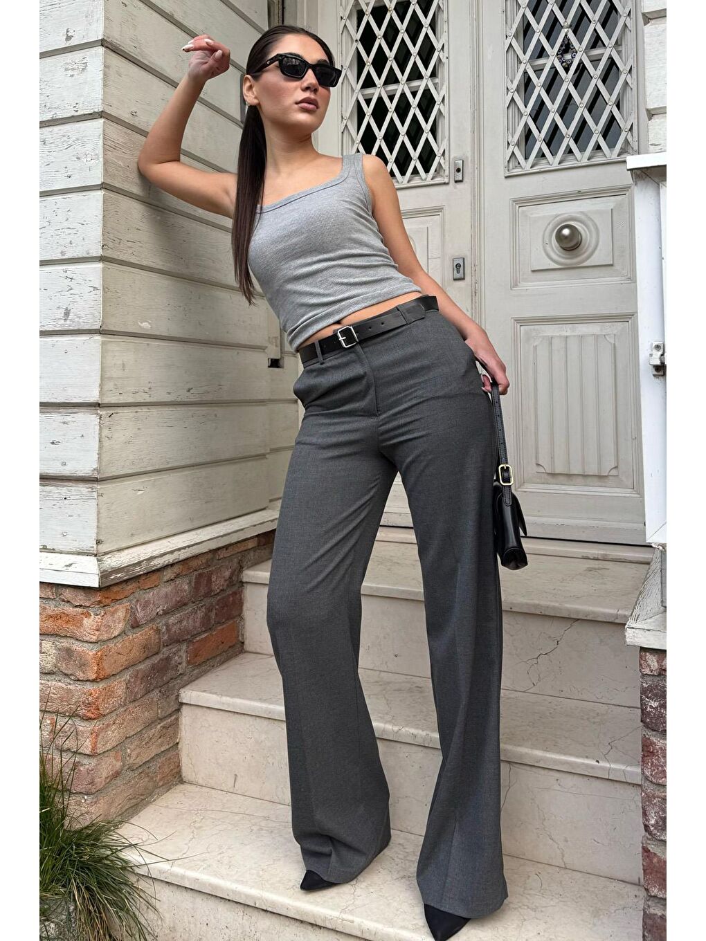 Antrasit Yüksek Bel Kumaş Pantolon Mg2285-2