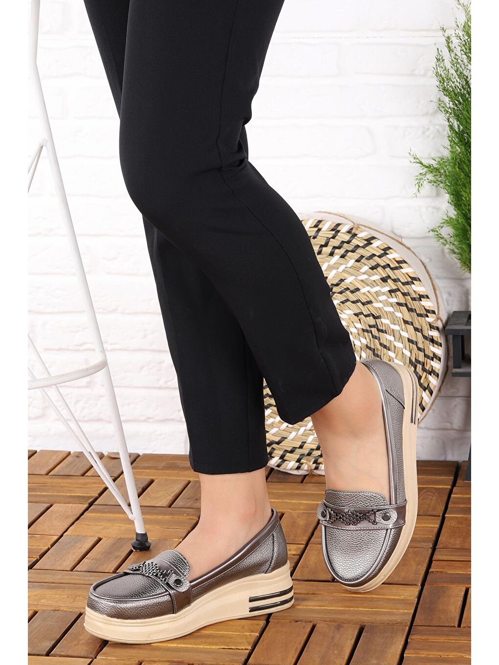 Bej Yüksek Taban Günlük Kadın Babet Ayakkabı Cns 3101-1