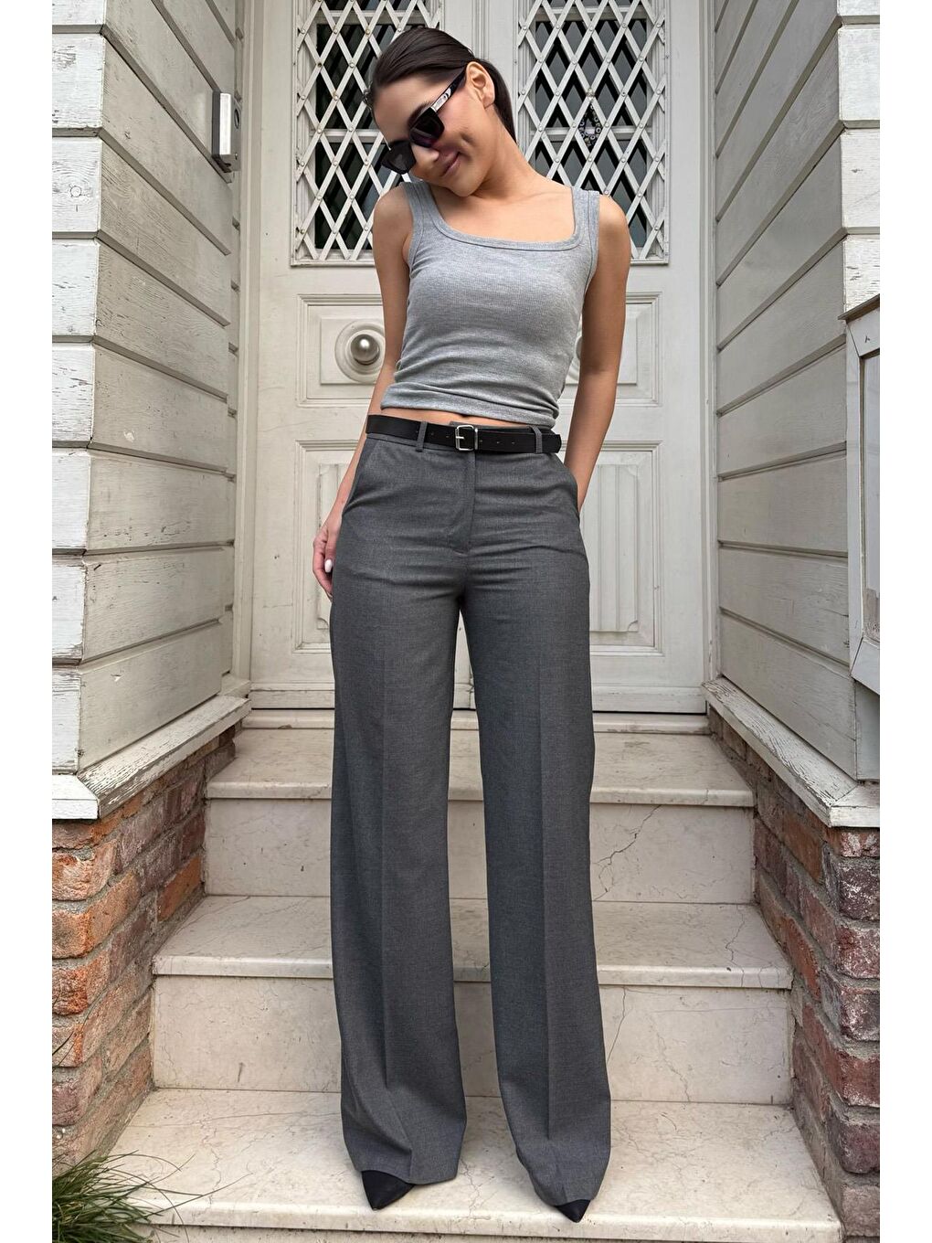 Antrasit Yüksek Bel Kumaş Pantolon Mg2285-3