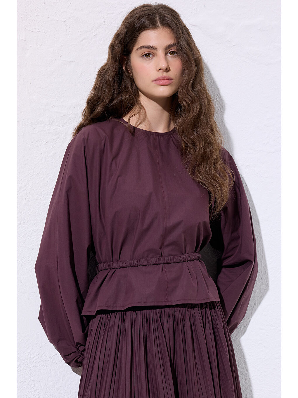 Bağlama Detaylı Kısa Bluz Mürdüm-4