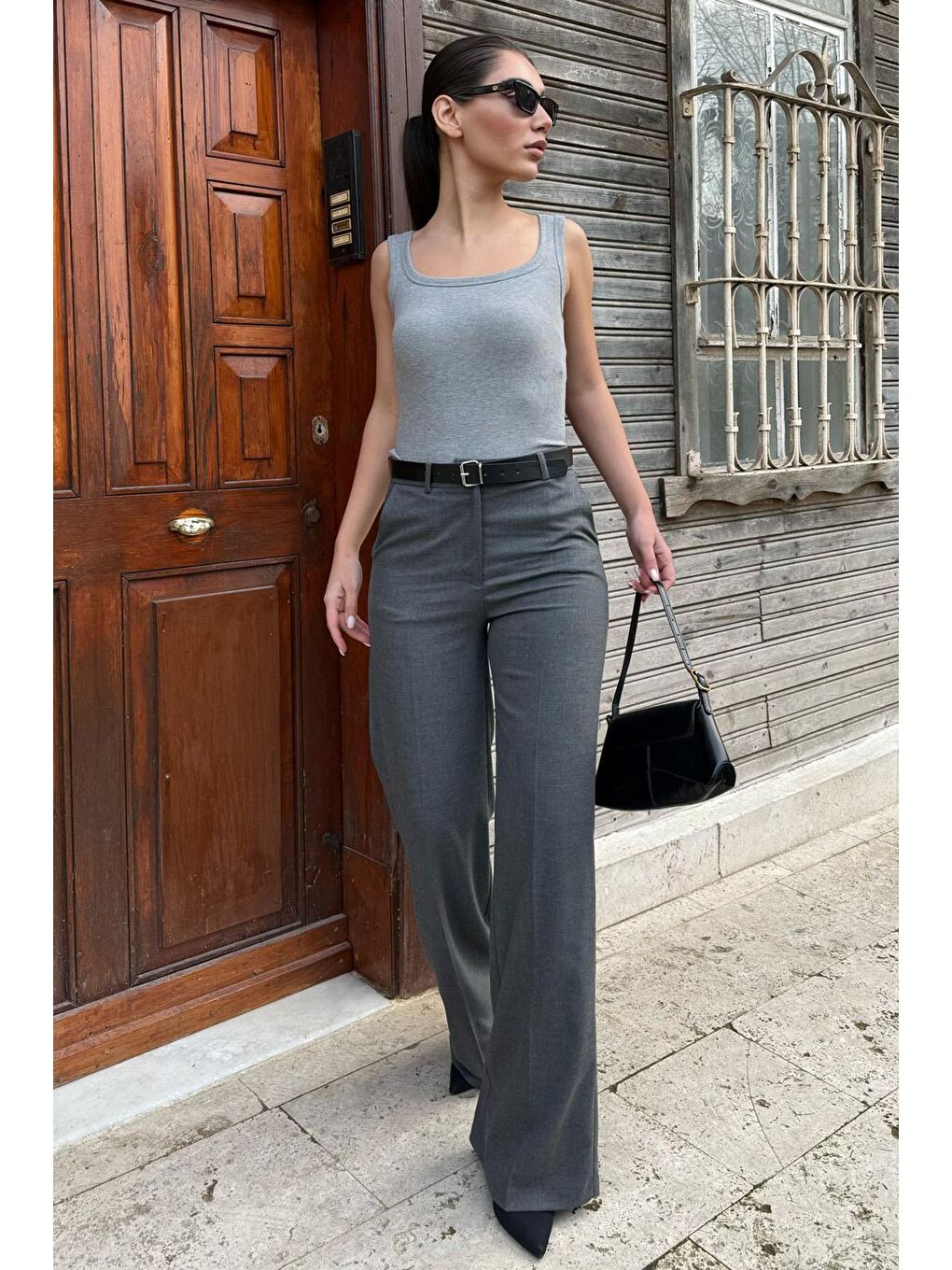 Antrasit Yüksek Bel Kumaş Pantolon Mg2285-4