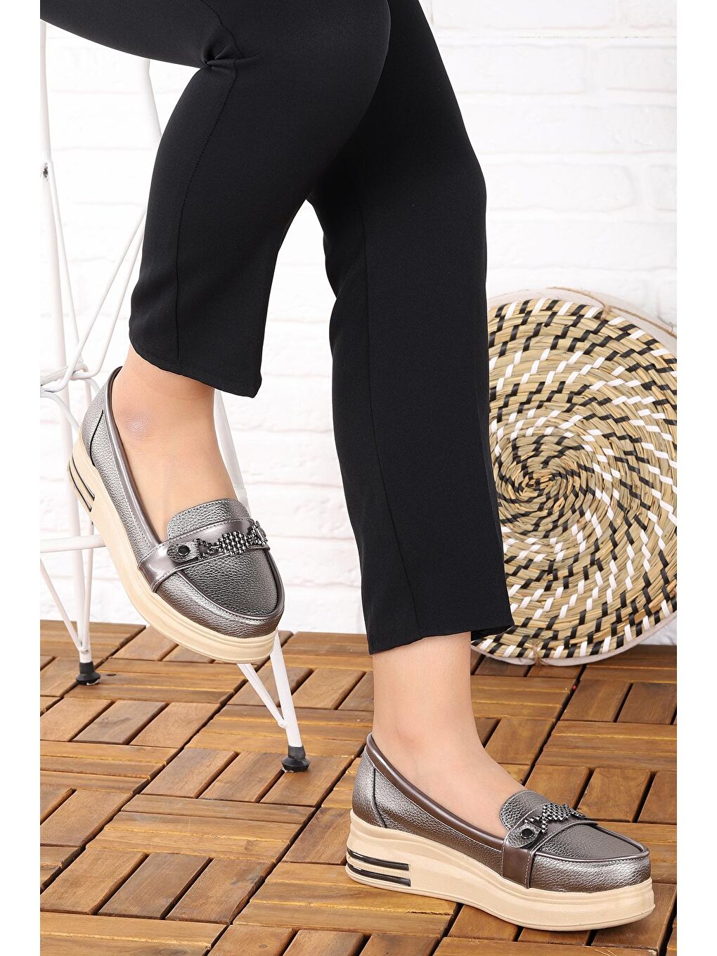 Bej Yüksek Taban Günlük Kadın Babet Ayakkabı Cns 3101-2