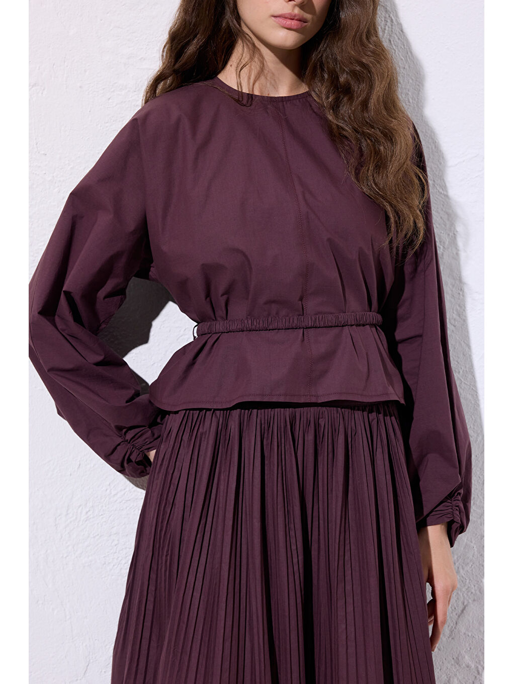 Bağlama Detaylı Kısa Bluz Mürdüm-5