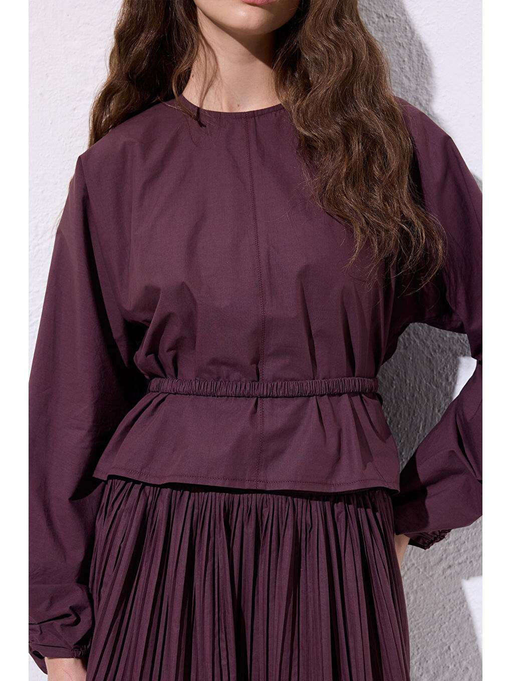 Bağlama Detaylı Kısa Bluz Mürdüm-6