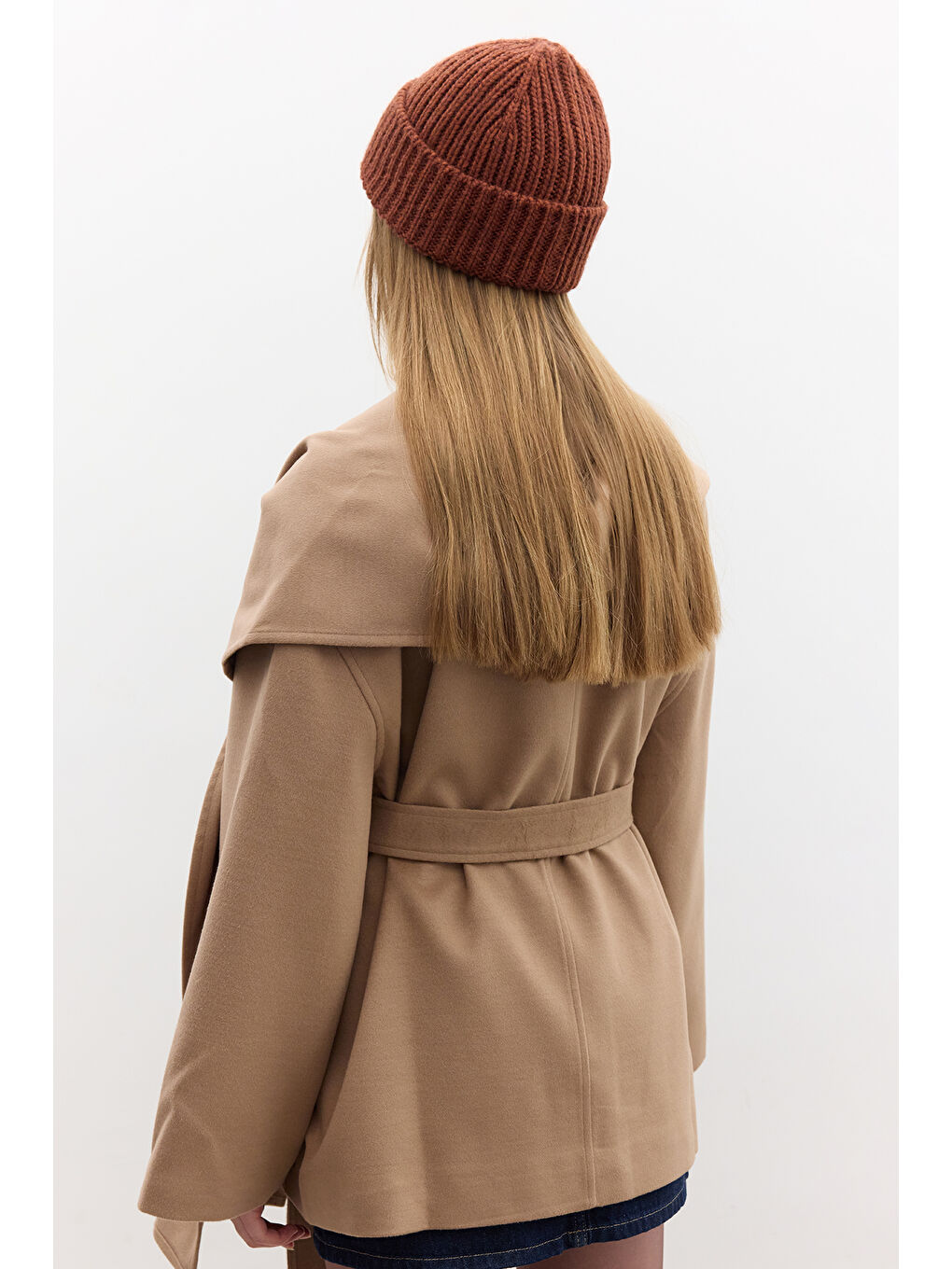 Kahverengi Şal Yakalı Kaşe Kaban Camel-5