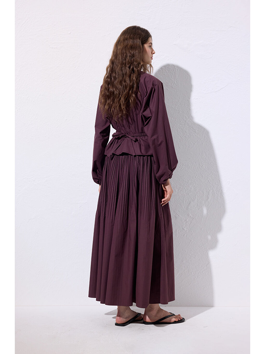 Bağlama Detaylı Kısa Bluz Mürdüm-7