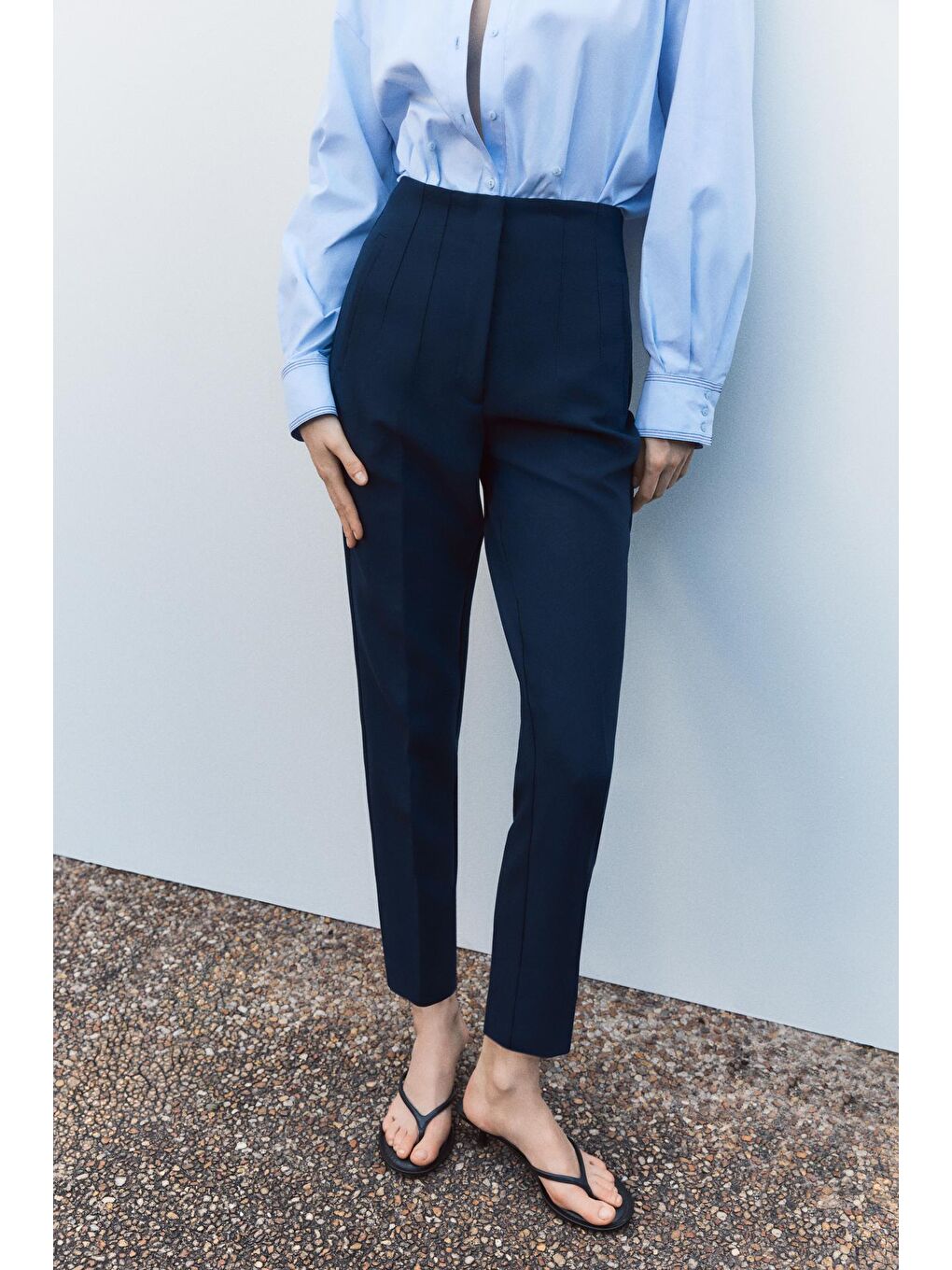 Lacivert Önü Biyeli Yüksek Bel Kadın Pantolon Mg2425-2