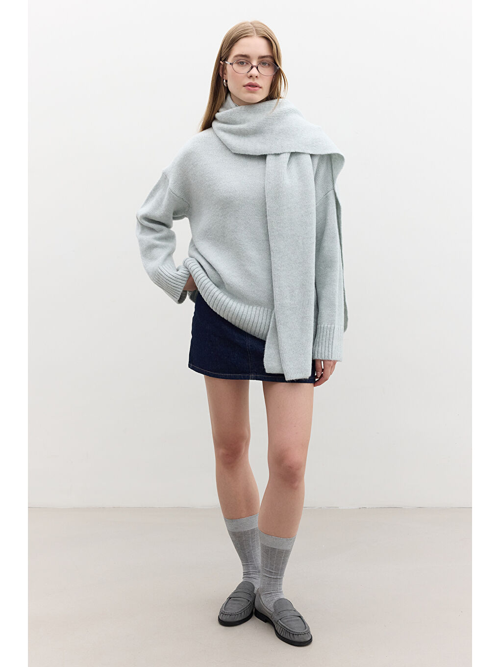 Oversize Yumuşak Kazak Mavi-2