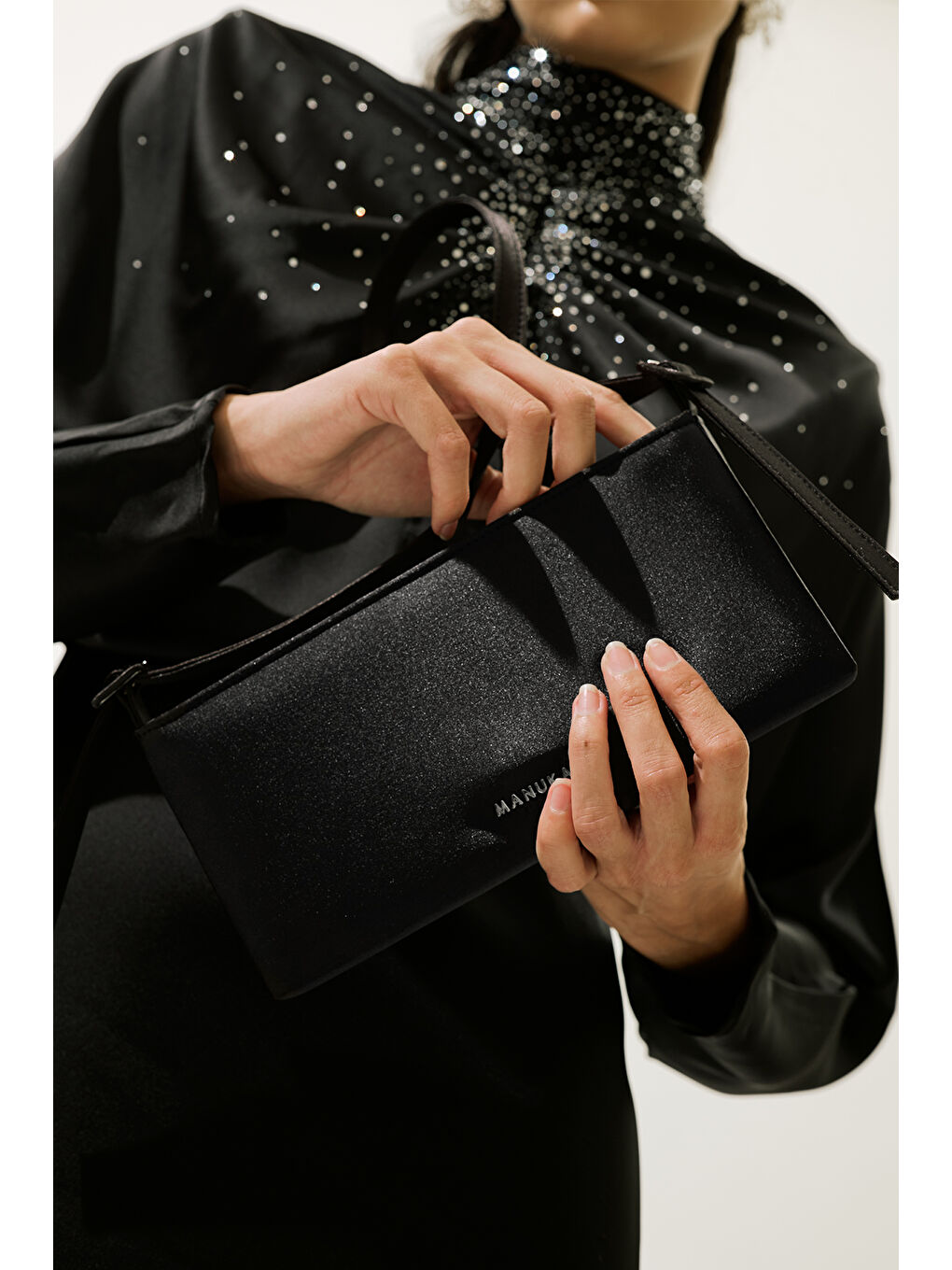 Saten Mini Baget Abiye Çanta Siyah-1
