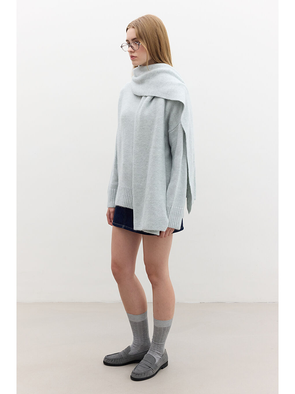 Oversize Yumuşak Kazak Mavi-3