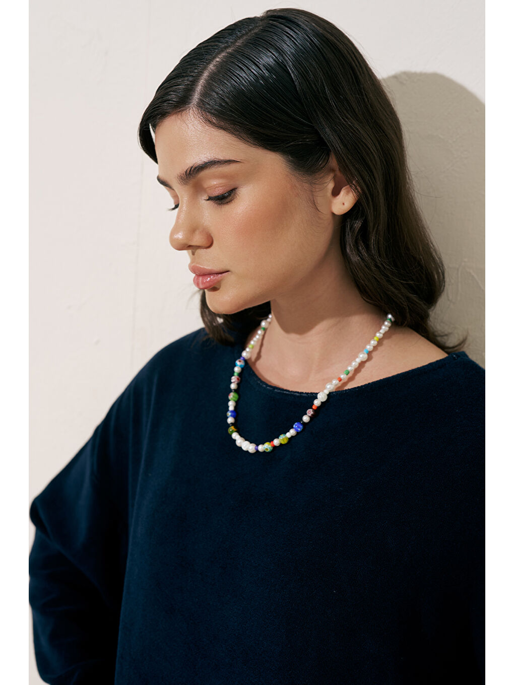 Havlu Kumaş Rahat Elbise Lacivert-4