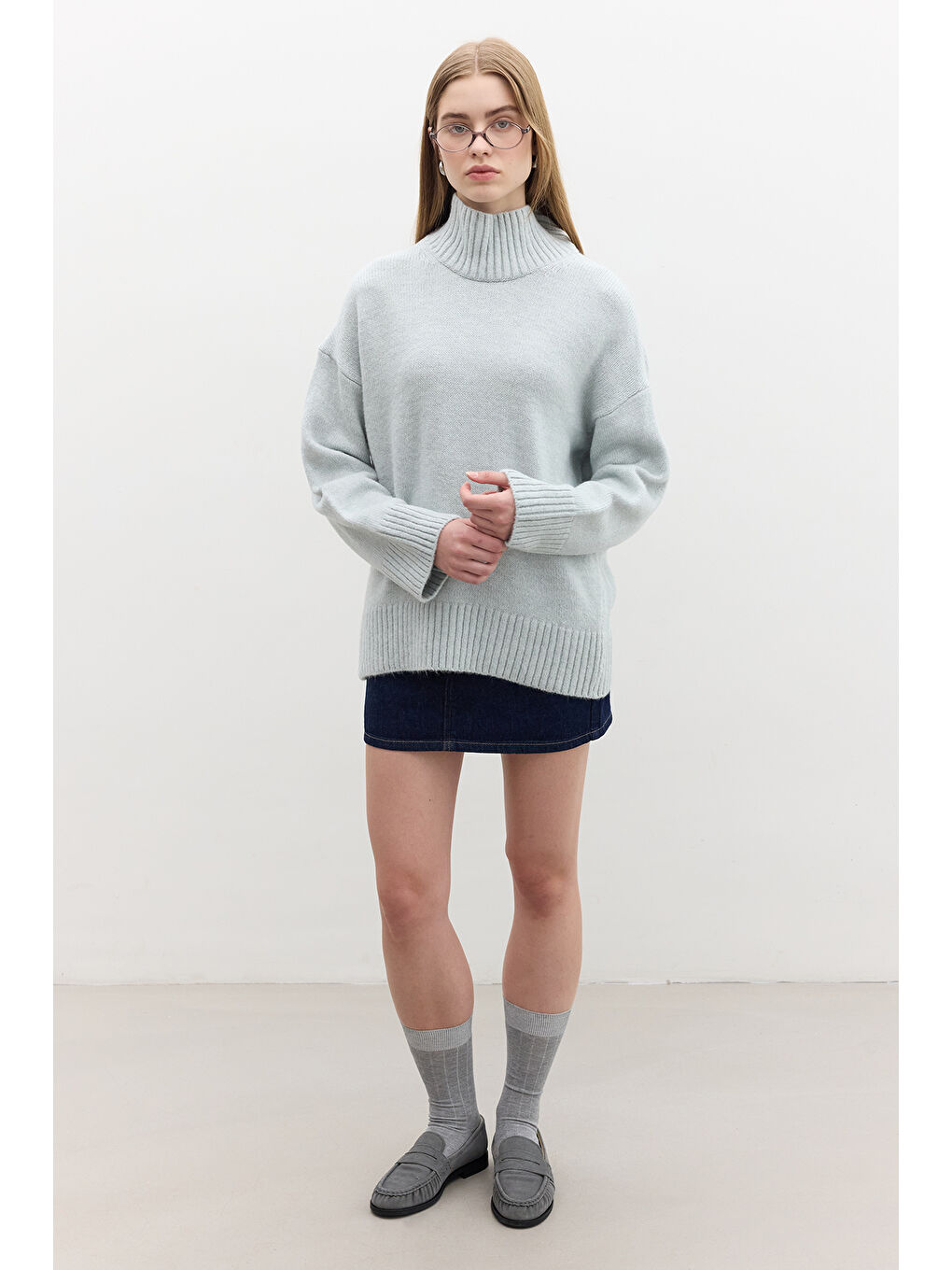 Oversize Yumuşak Kazak Mavi-4