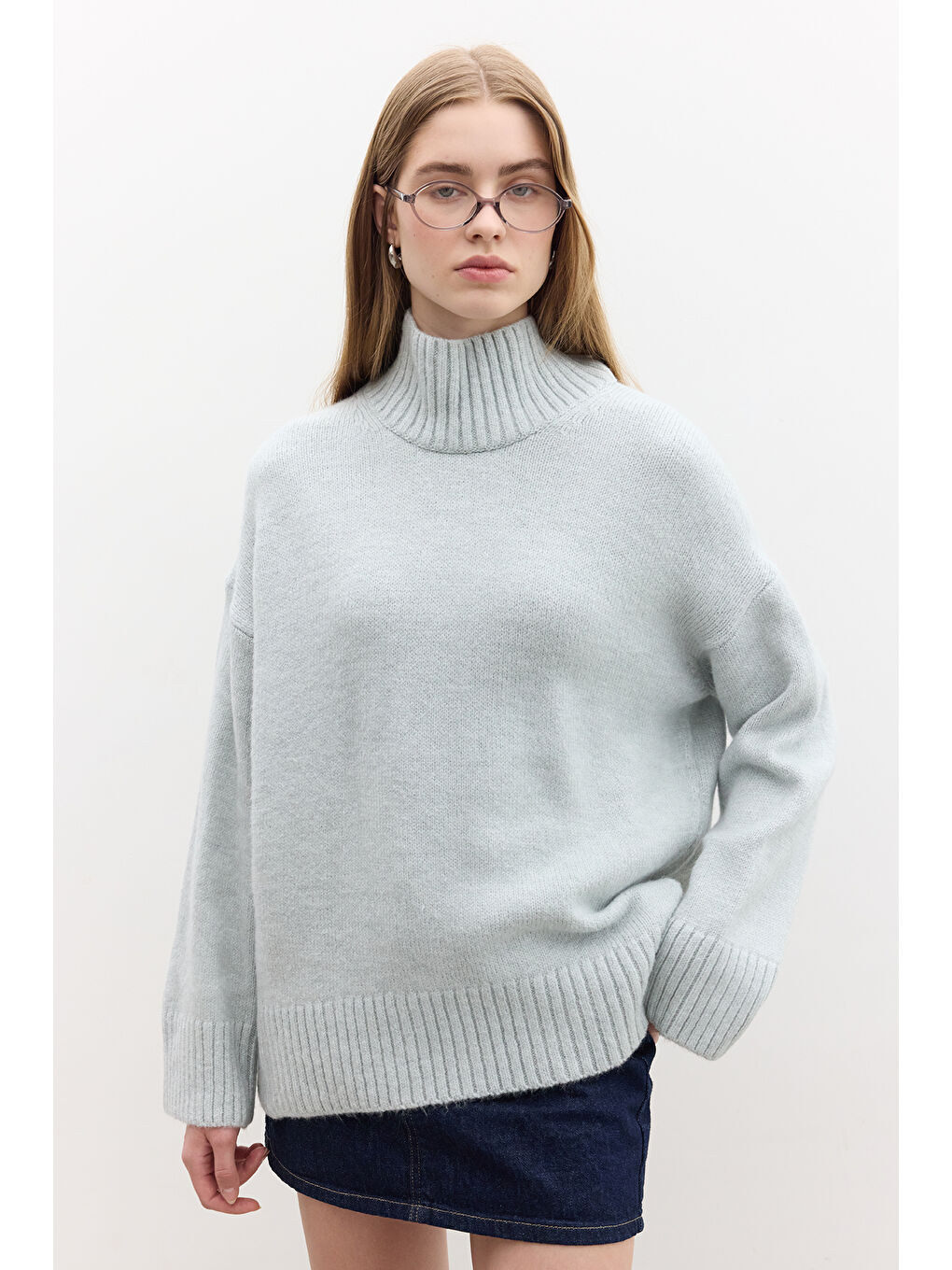 Oversize Yumuşak Kazak Mavi-5