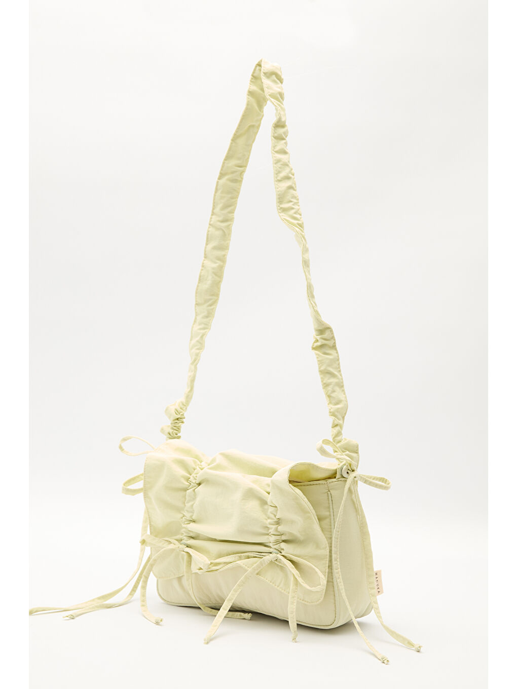 Büzgü Detaylı Omuz Çantası Sarı-4