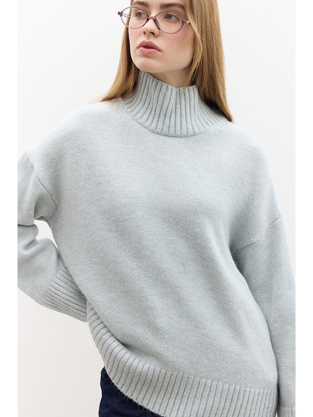 Oversize Yumuşak Kazak Mavi-6