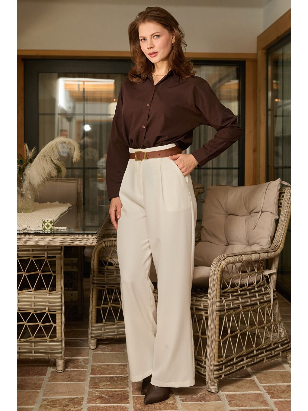 Kahverengi Basic Düğmeli Gömlek-1