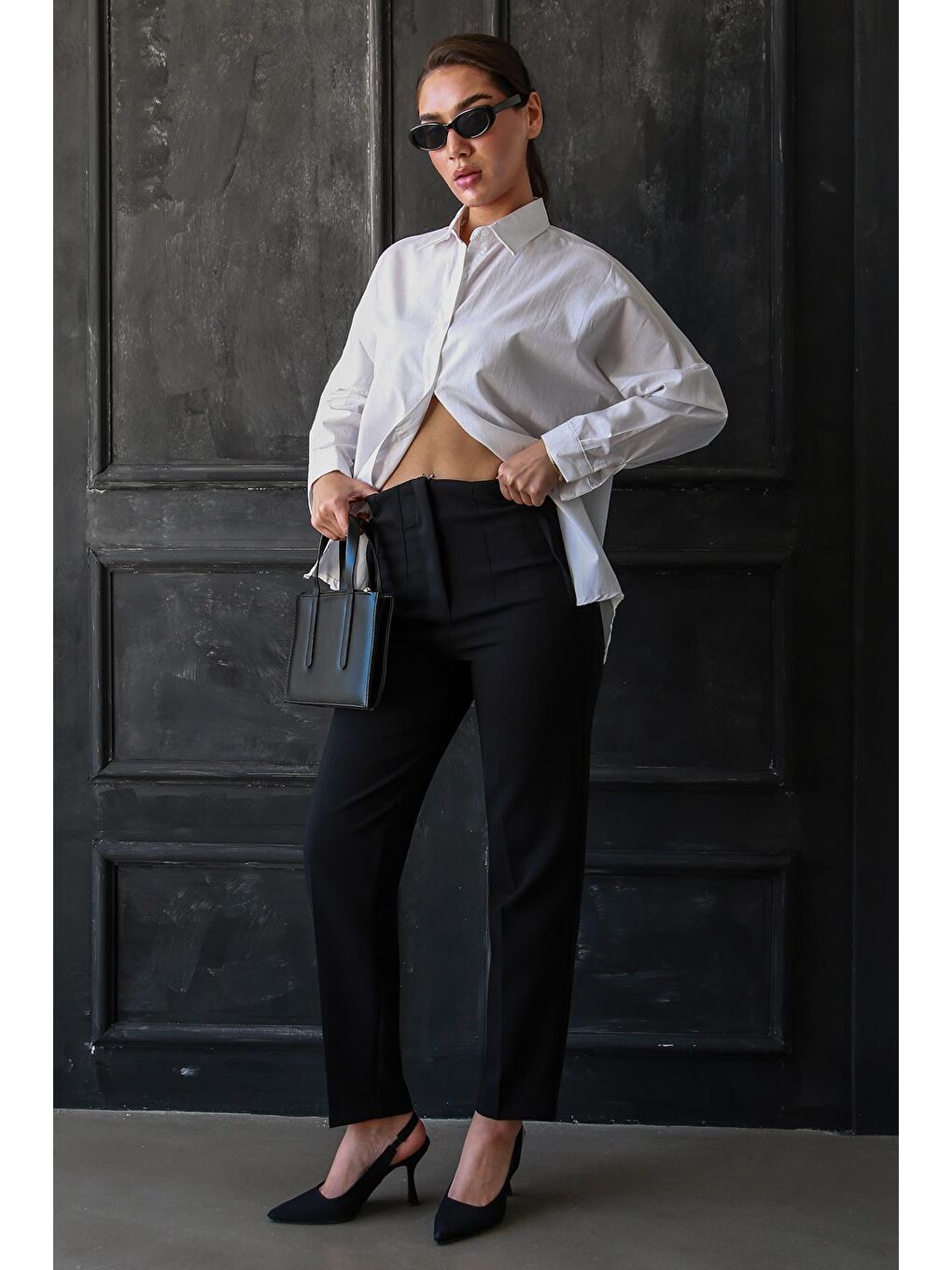 Siyah Önü Biyeli Yüksek Bel Kadın Pantolon Mg2425-5