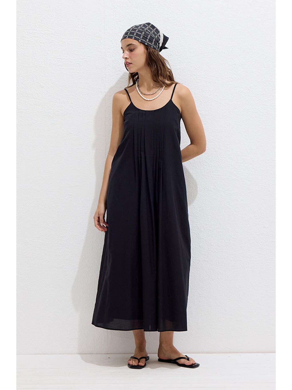 Nervürlü Askılı Elbise Siyah-1