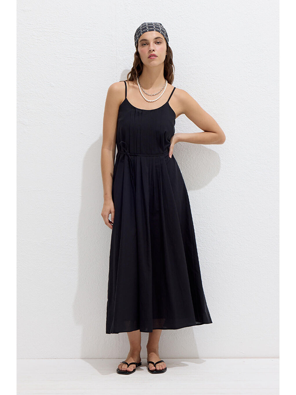 Nervürlü Askılı Elbise Siyah-2