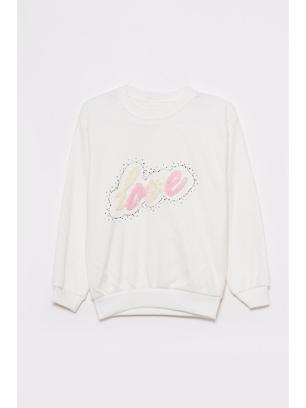 Beyaz Love Baskılı Fitilli Kız Bebek Takım-1