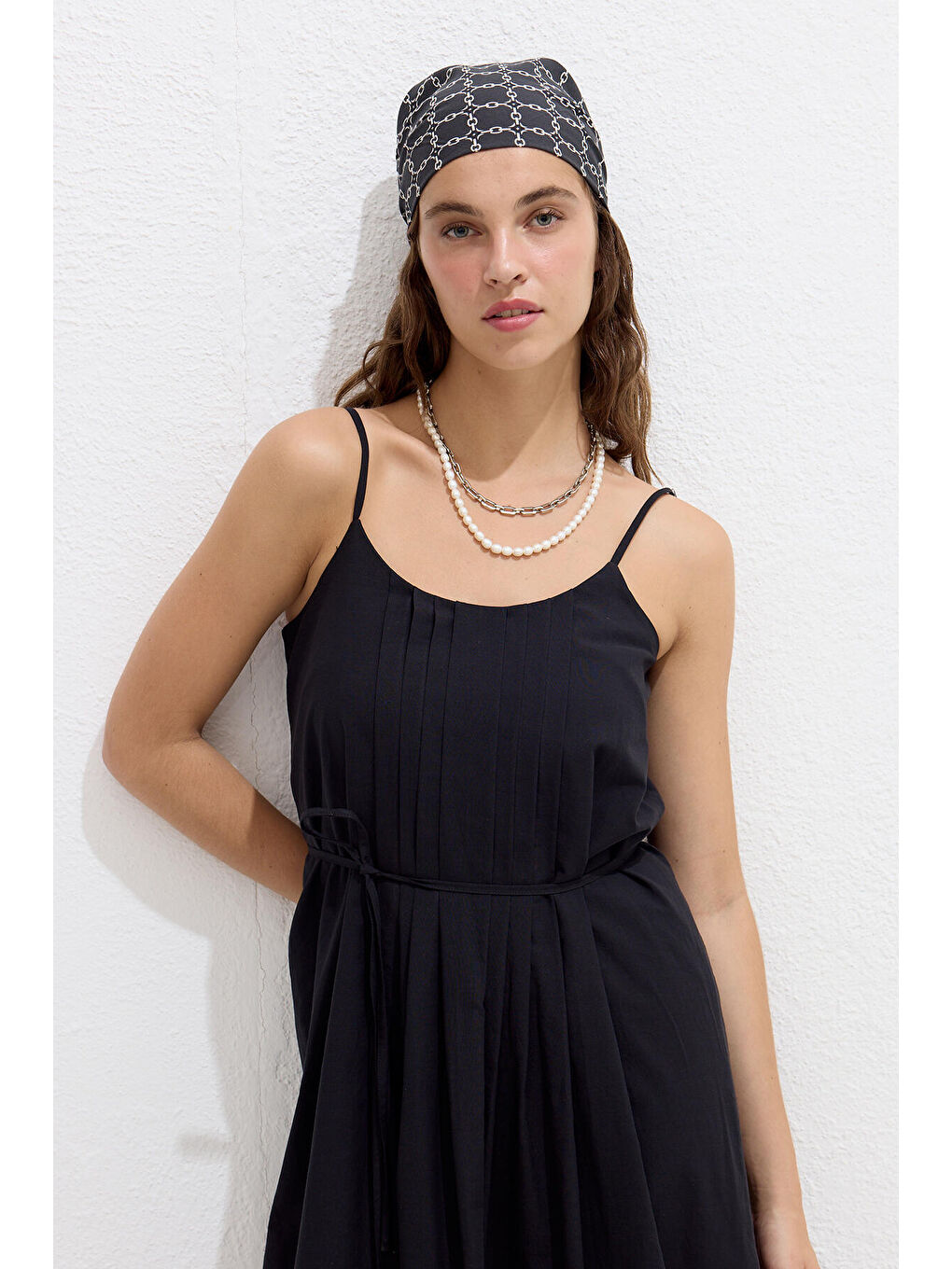 Nervürlü Askılı Elbise Siyah-4