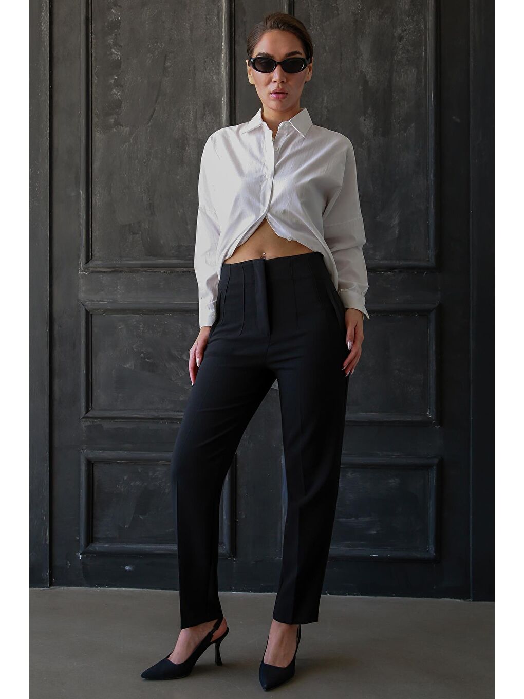 Siyah Önü Biyeli Yüksek Bel Kadın Pantolon Mg2425-9