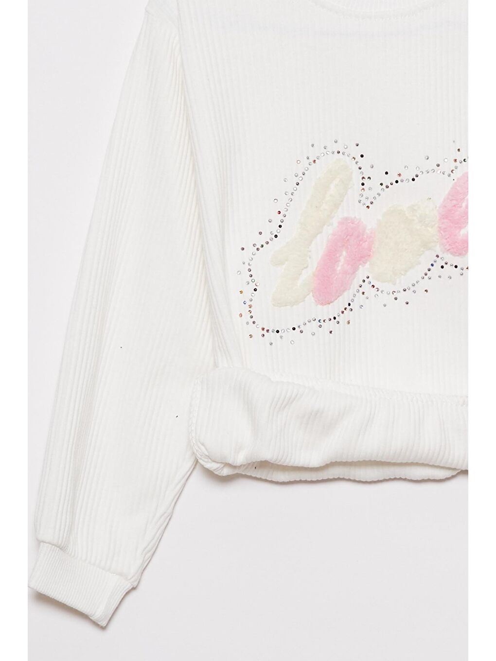 Beyaz Love Baskılı Fitilli Kız Bebek Takım-3