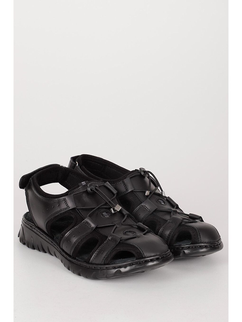 Siyah Hakiki Deri Erkek Sandalet 42670-1