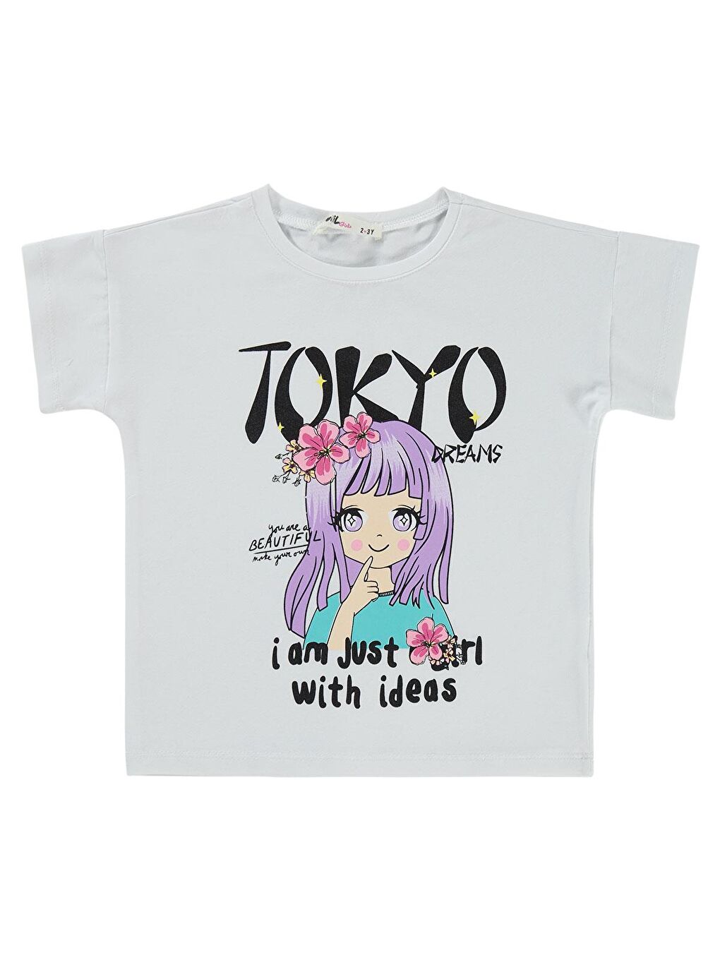 Girls Tokyo Baskılı 2-5 Yaş Tişört - Beyaz 5-6 Yaş