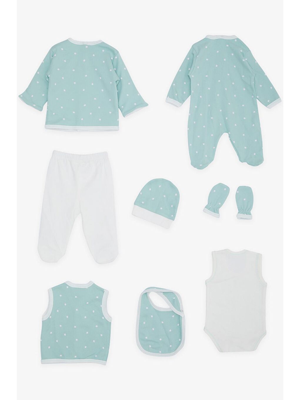 Turkuaz Erkek Bebek Hastane Çıkışı 8 li Yıldız Desenli Su Yeşili (0-3 Ay)-1
