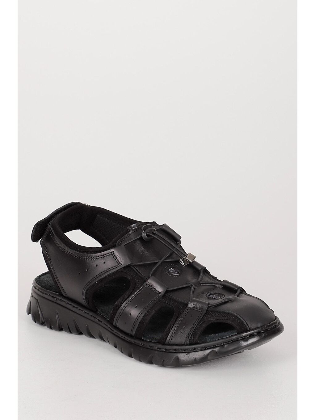 Siyah Hakiki Deri Erkek Sandalet 42670-4