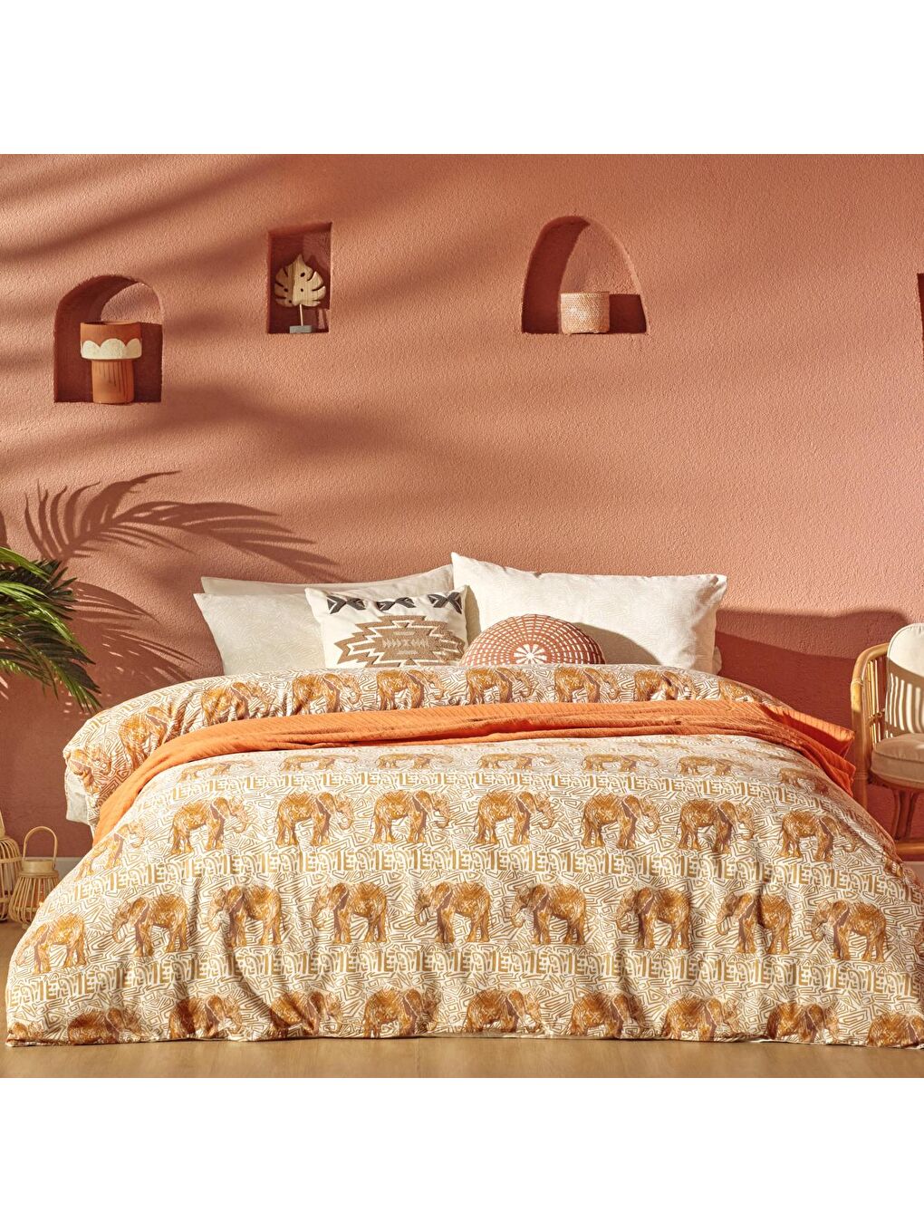 %100 Pamuk Saten Marlin King Size Nevresim Seti Kahverengi