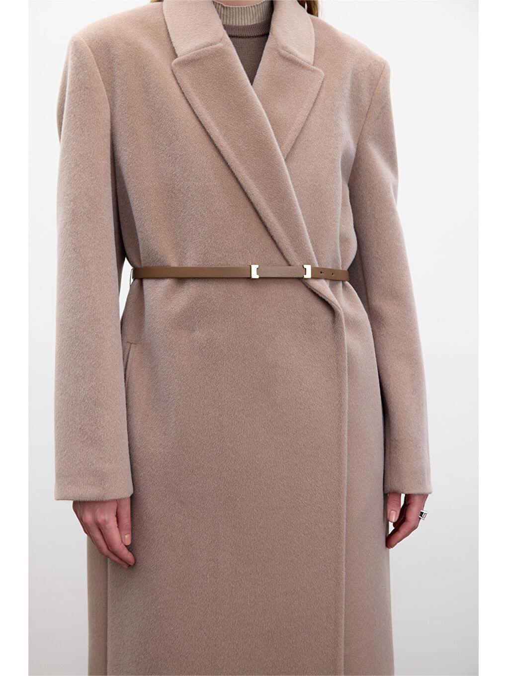 Bej Kemerli Uzun Kaşe Kaban Vizon-2