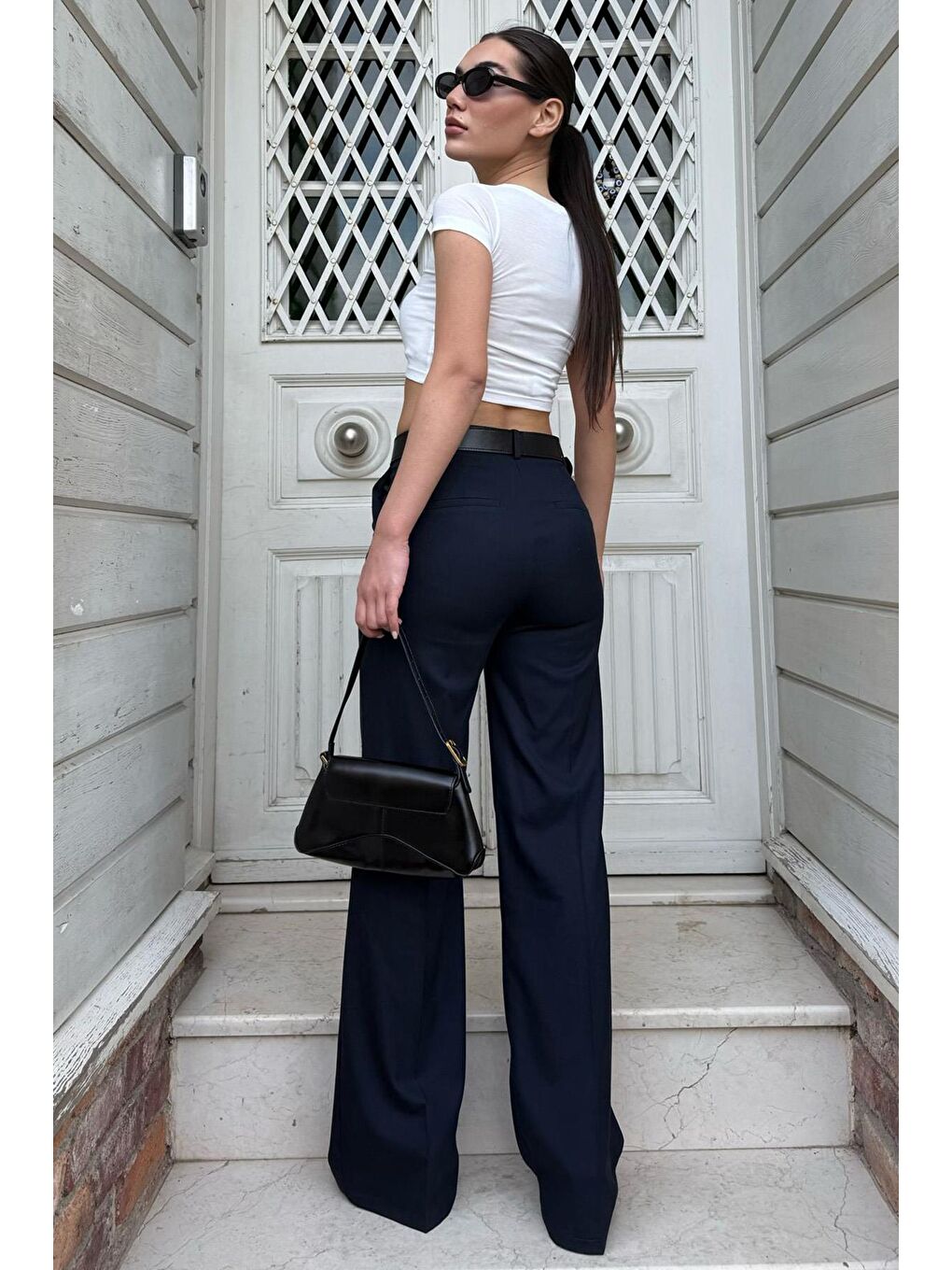 Lacivert Yüksek Bel Kumaş Pantolon Mg2285-3