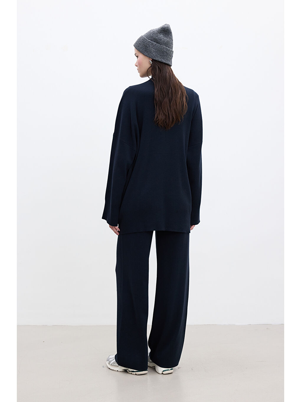 Oversize Yüksek Yaka Kazak Lacivert-5