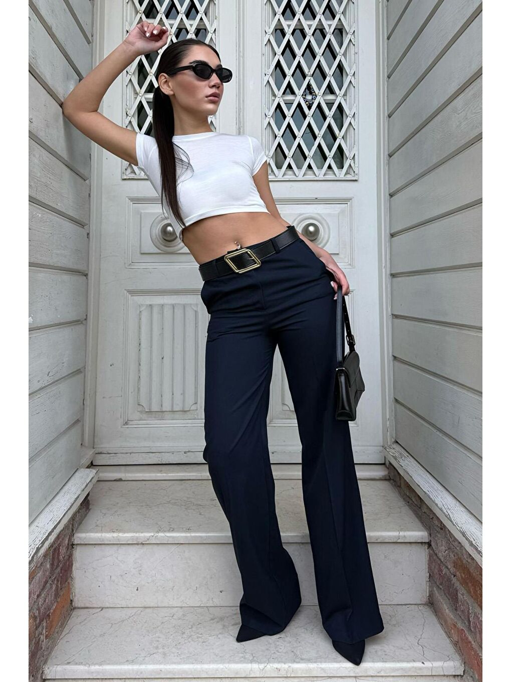 Lacivert Yüksek Bel Kumaş Pantolon Mg2285-4