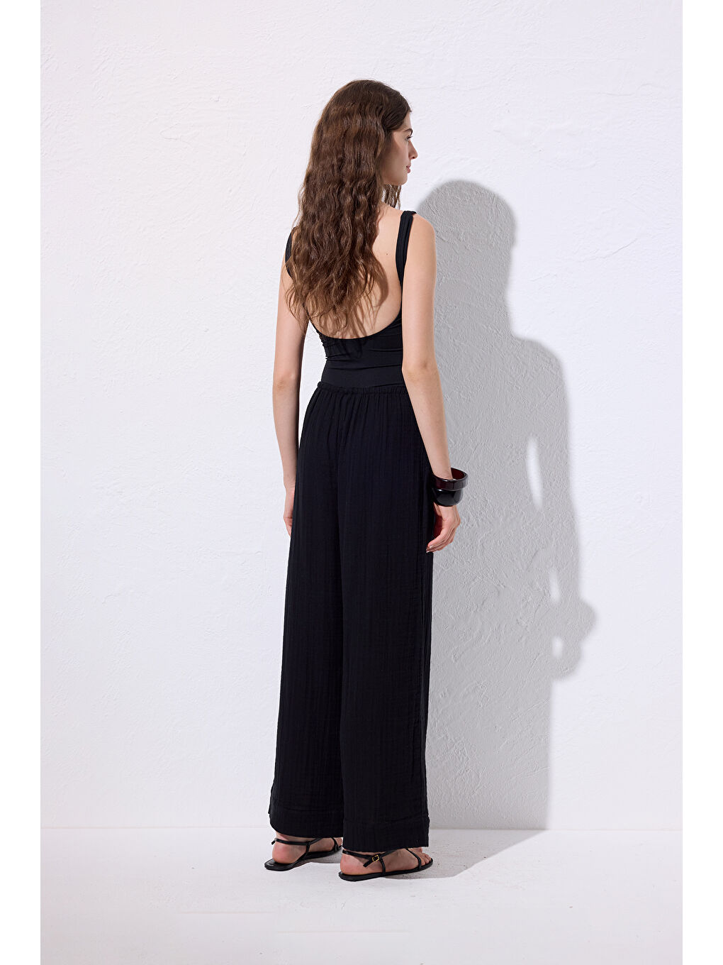 Müslin Bağlamalı Pantolon Siyah-5