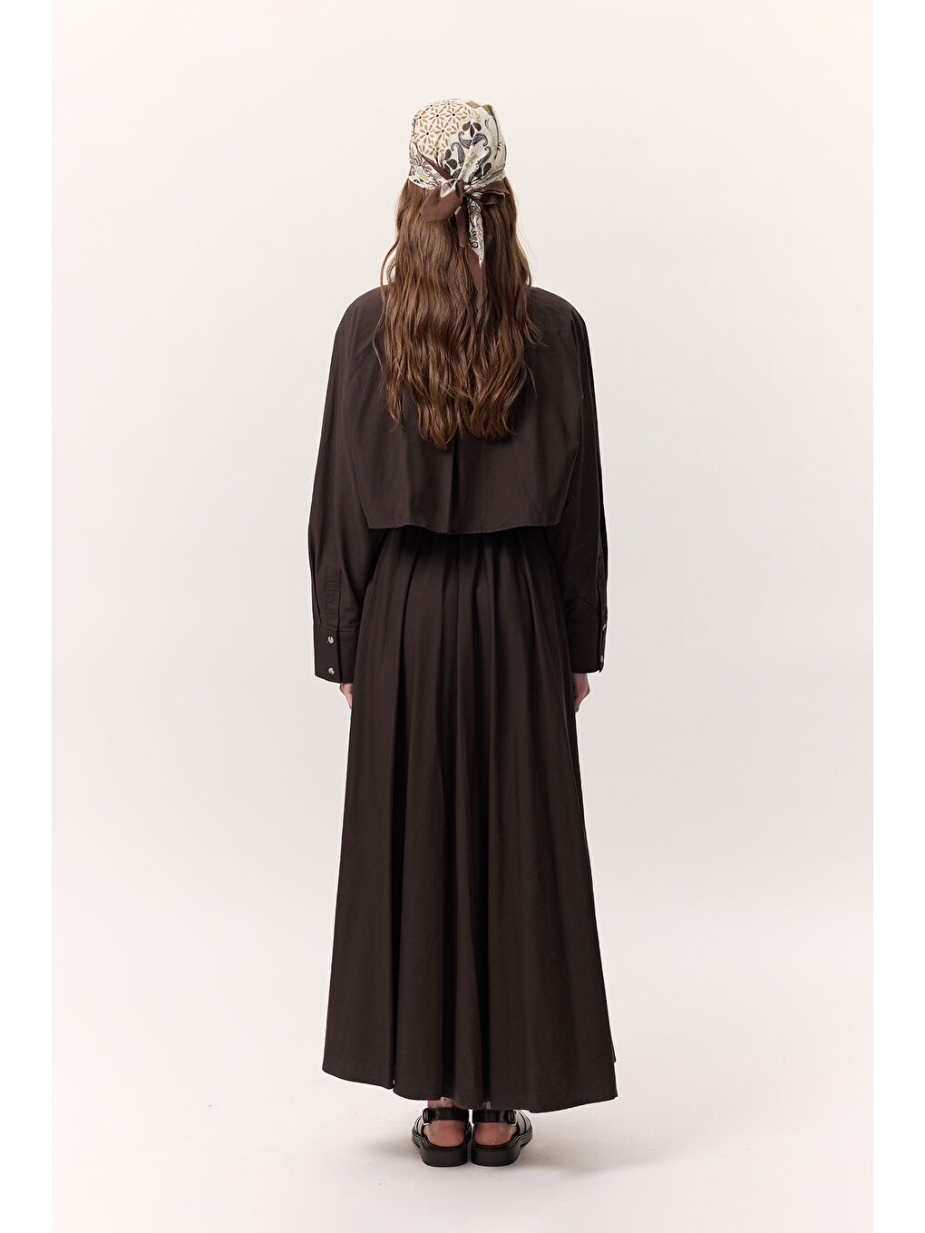 Trenç Tarz Gömlek Elbise Kahverengi-6