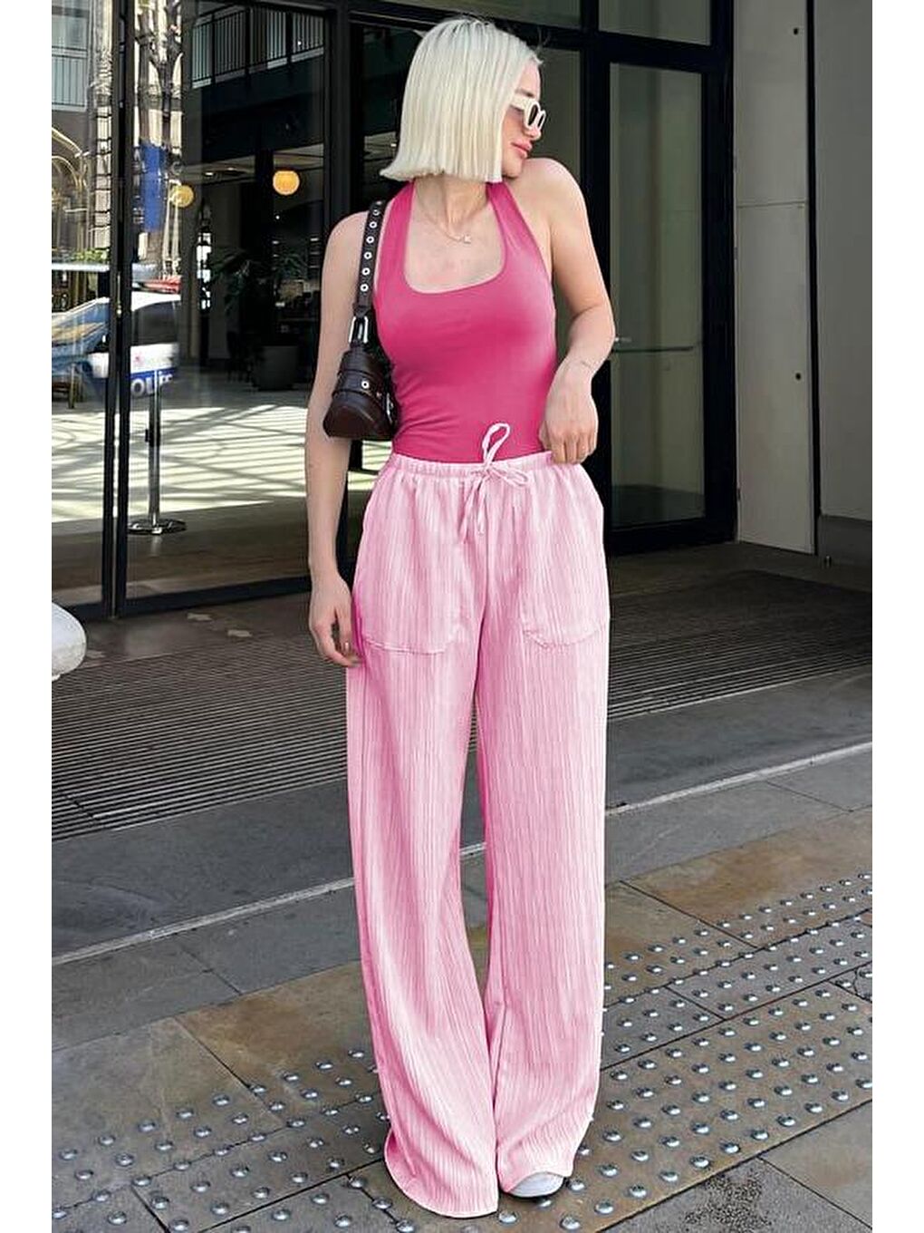 Pembe Cepli Bol Paça Kadın Pantolon Mg1882-1