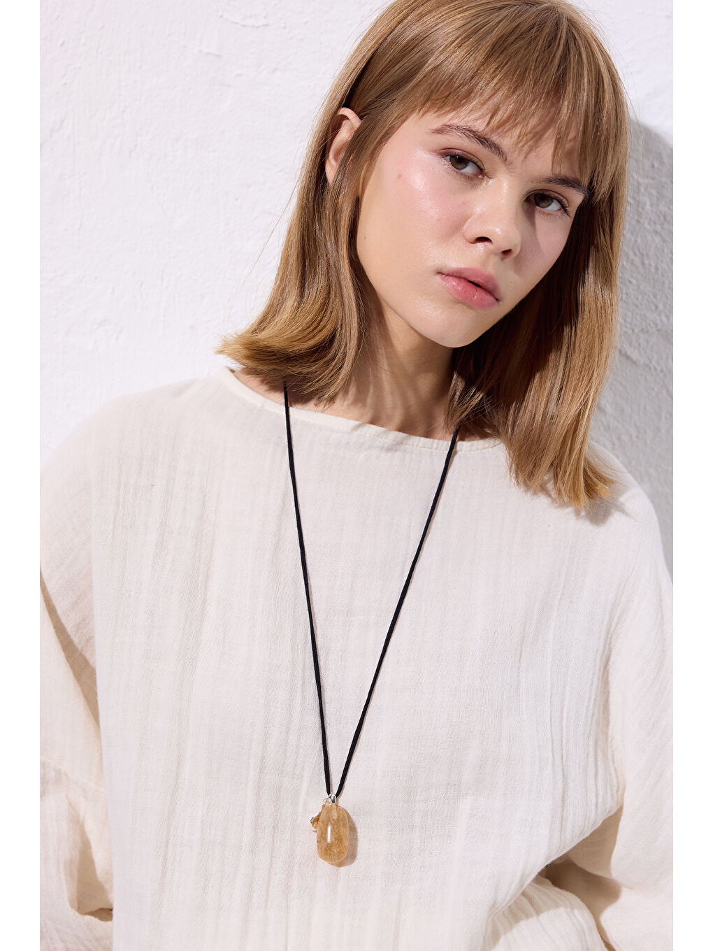 Müslin Beli Büzgülü Elbise Ekru-6