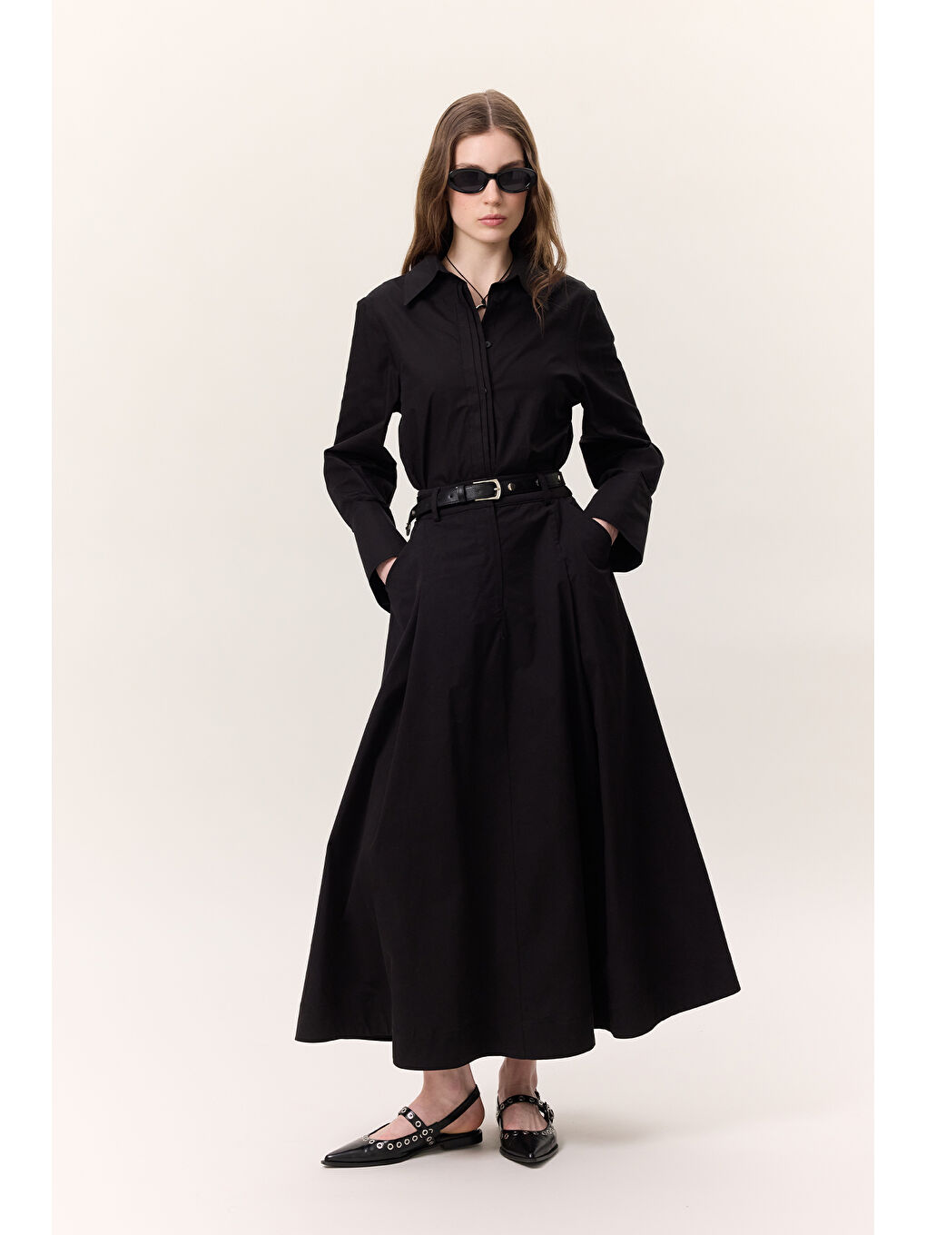 Nervür Detaylı Fit Gömlek Siyah