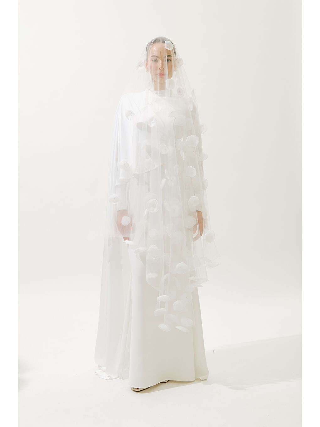 Lana Pelerinli Abiye Elbise Ekru-3