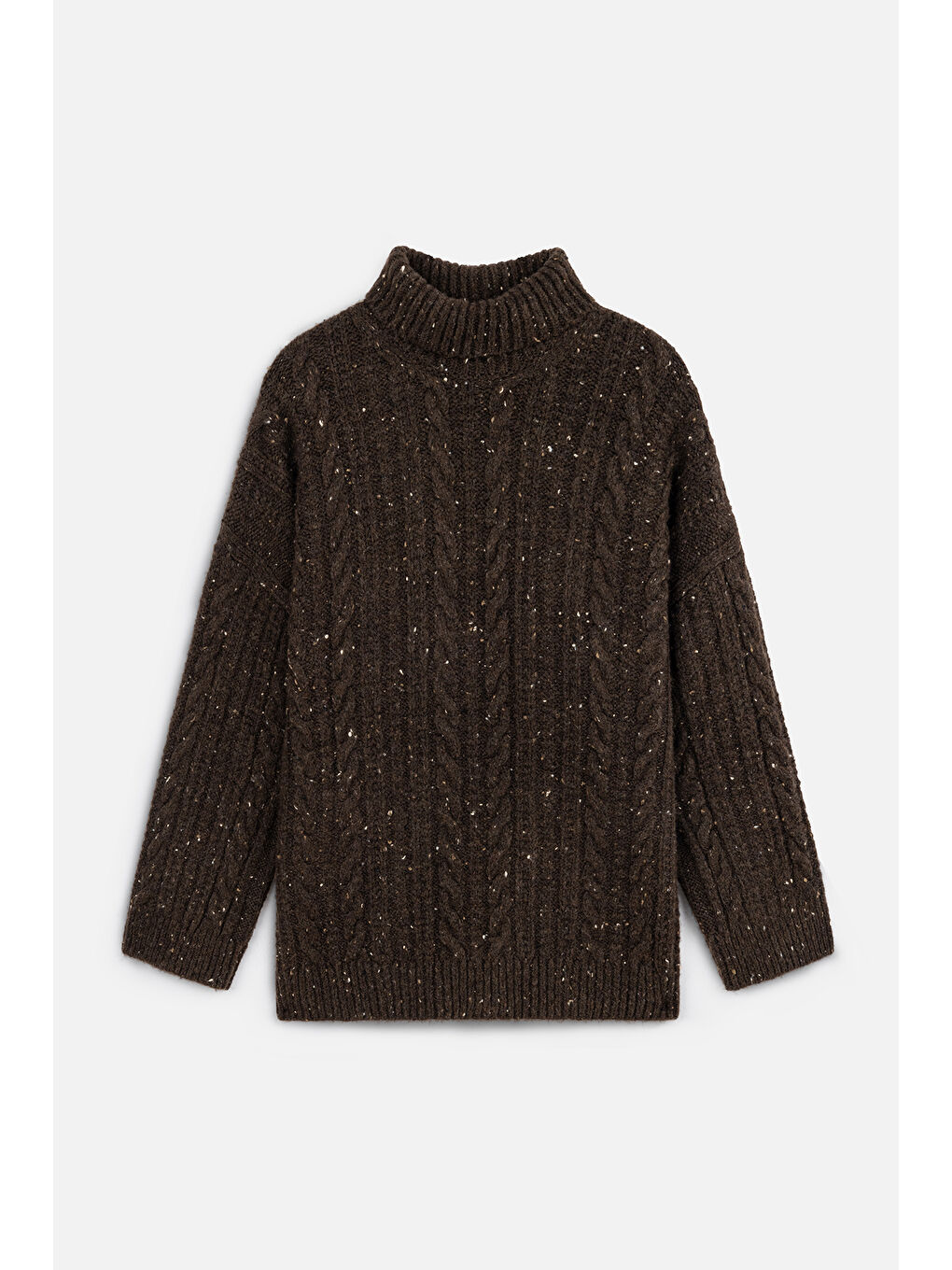 Boğazlı Örgü Triko Kazak Kahverengi-1