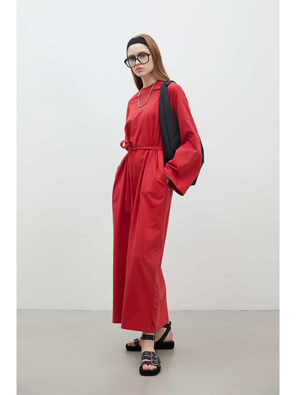 Oversize Pamuklu Elbise Kırmızı